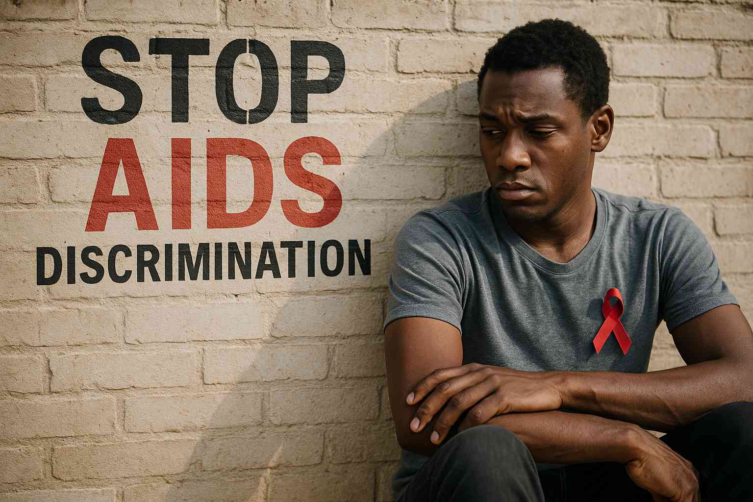 A contemplative moment captured in the fight against AIDS stigma and discrimination.